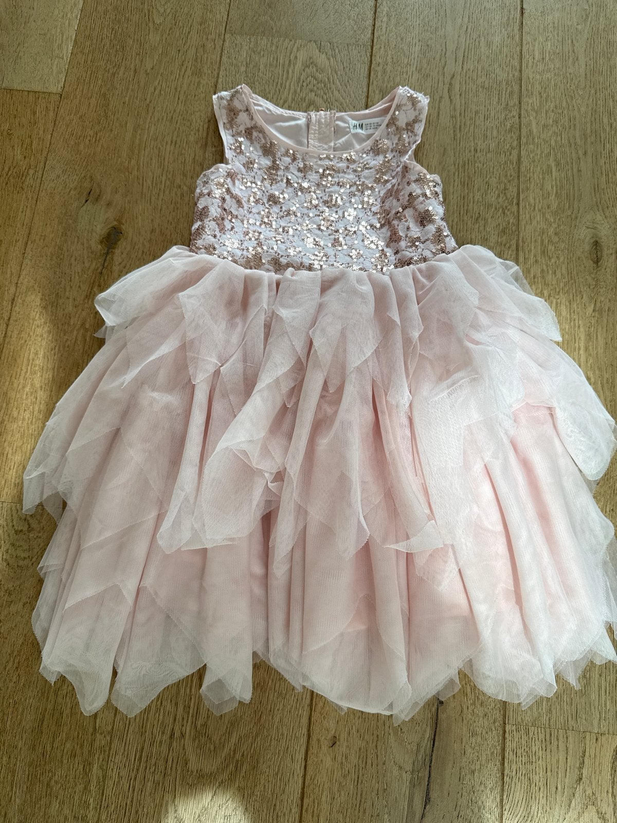 H&M Roze Jurk met Pailletten en Tule - Maat 128 (7-8 jaar), Ophalen, Zo goed als nieuw, Meisje, Jurk of Rok