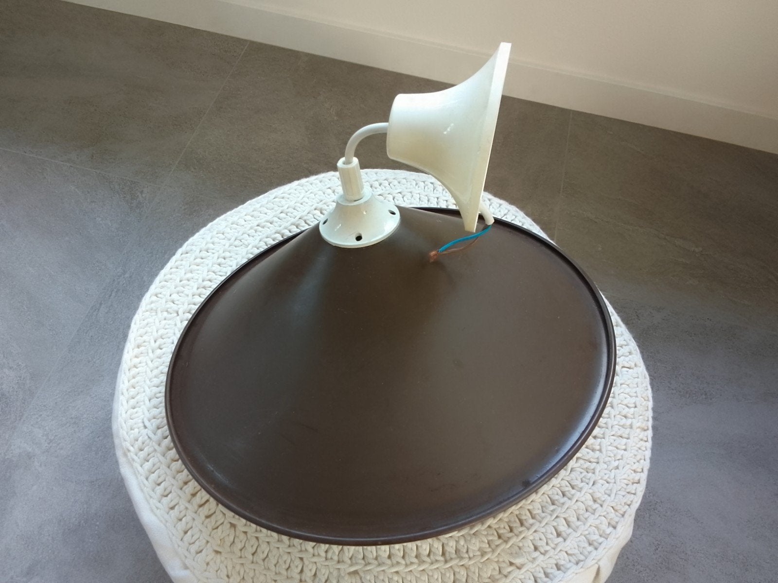 Bruine metalen lampenkap, vintage, hanglamp, 36 cm diameter, Ophalen of Verzenden