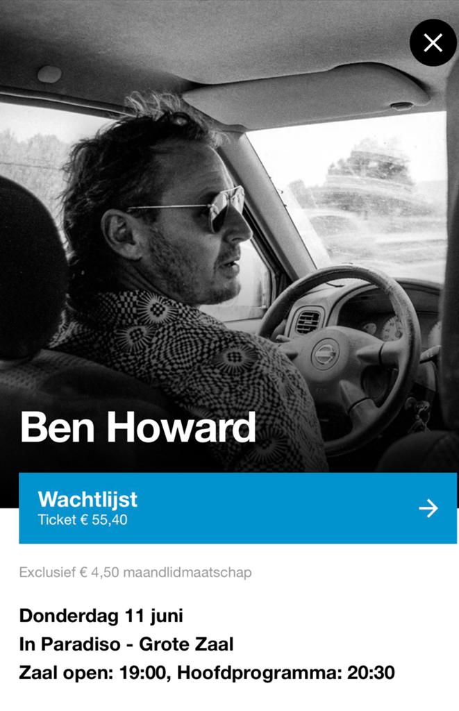 Concert Ben Howard Paradiso (ruilen), Twee personen, Juni