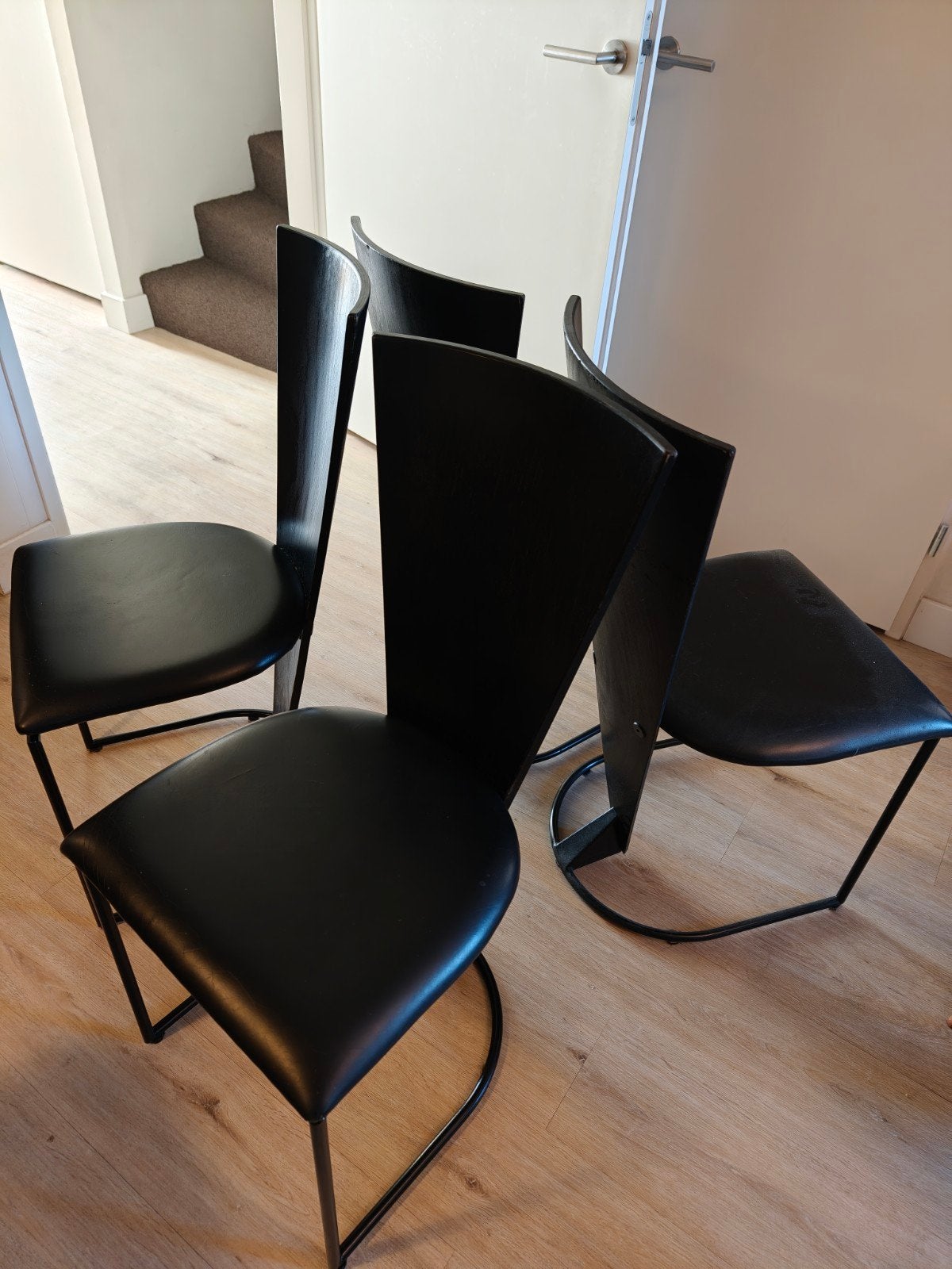 Set van 4 zwarte vintage eetkamerstoelen, Harvink Zino, Ophalen, Gebruikt, Zwart, Vier