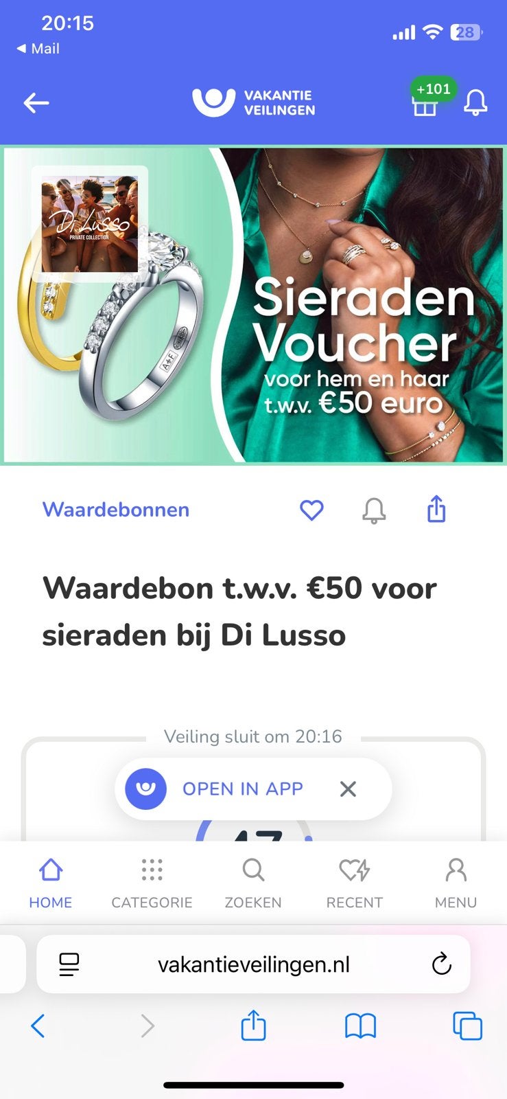 Waardebon sieraden twv €50, Eén persoon, Cadeaubon