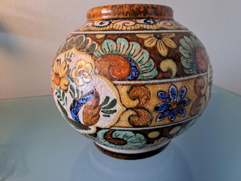 Gouda Plateel Aardewerk Vaas Pot Bolvaas, Ophalen of Verzenden