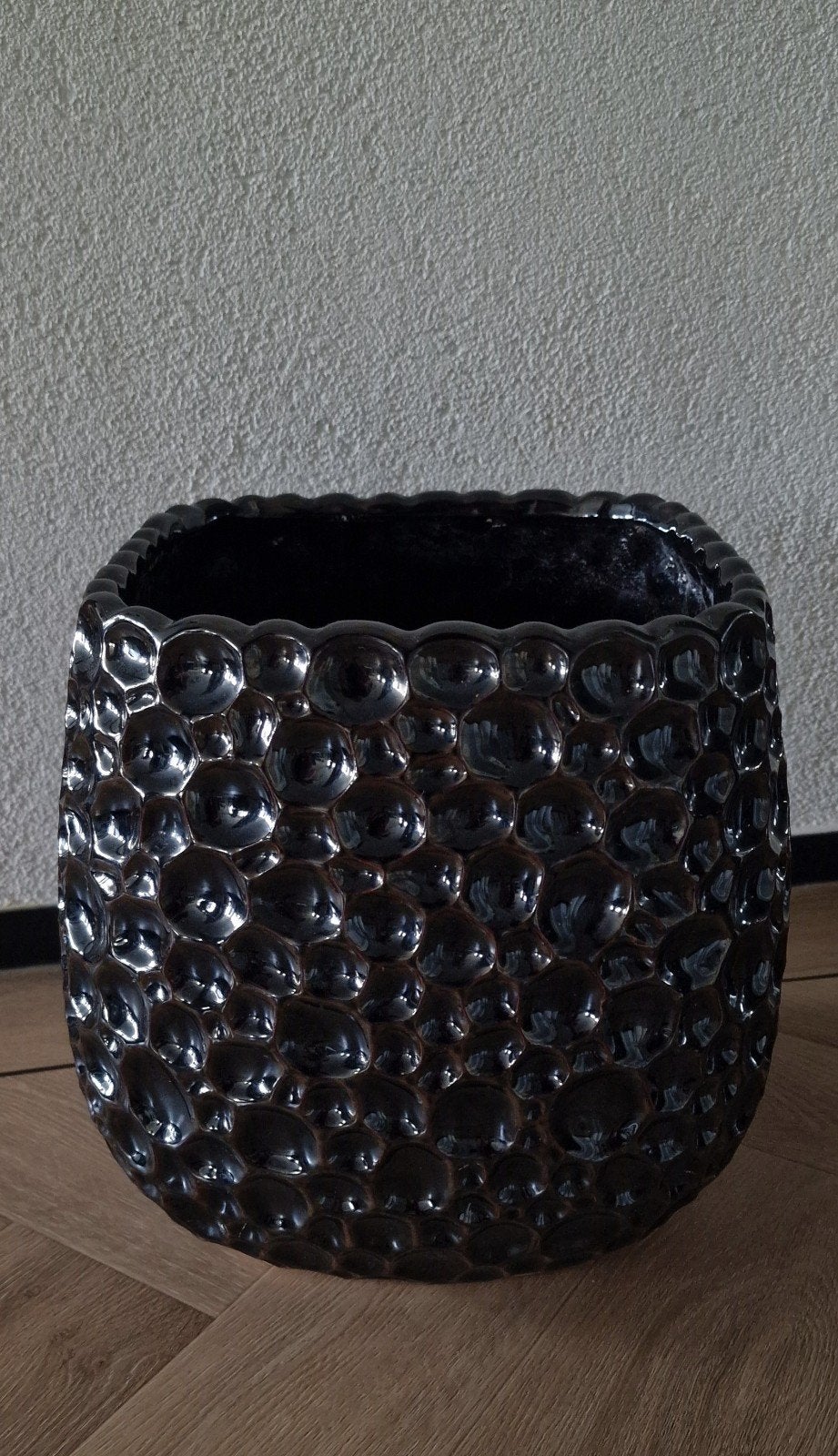 Mooie zwarte Eric Kuster pot PTMD bonte Draceana Lemon Lime, Ophalen, 100 tot 150 cm, Overige soorten, Halfschaduw