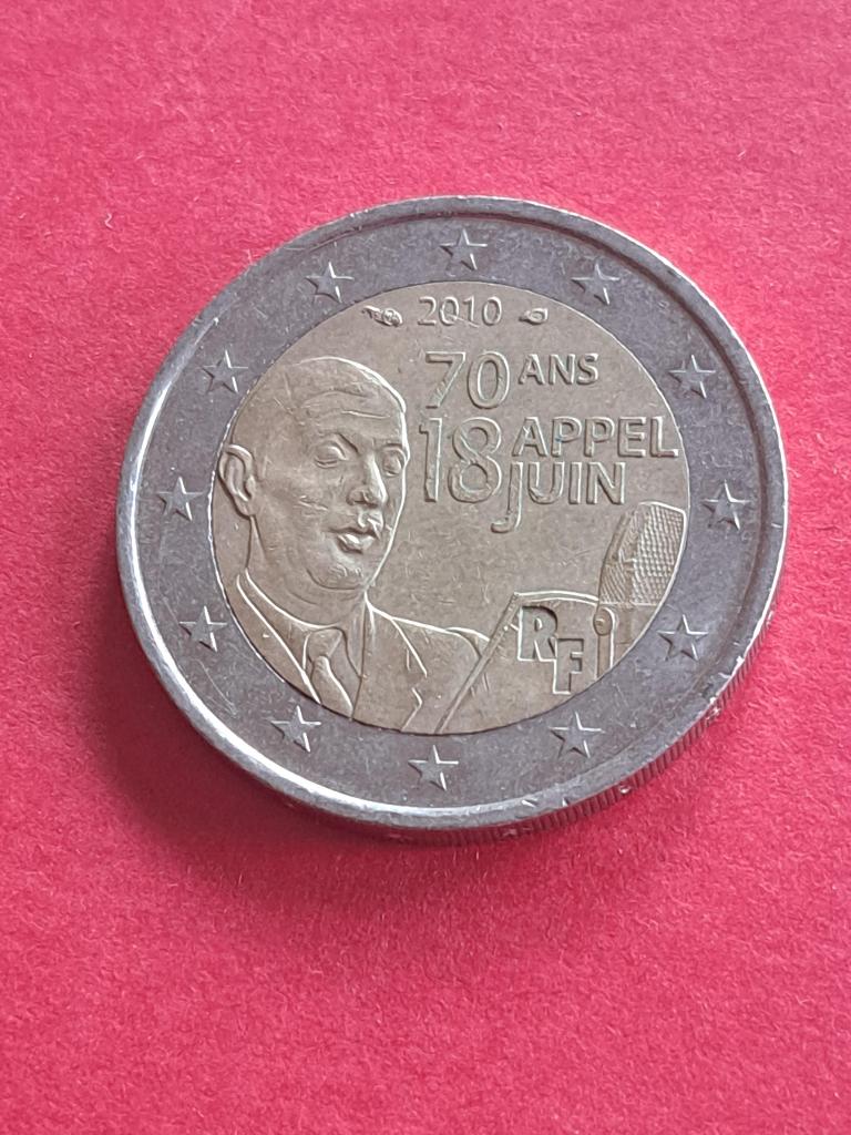 2010 Frankrijk 2 euro 70 jaar toespraak 18 juni, Verzenden, Frankrijk, 2 euro, Losse munt