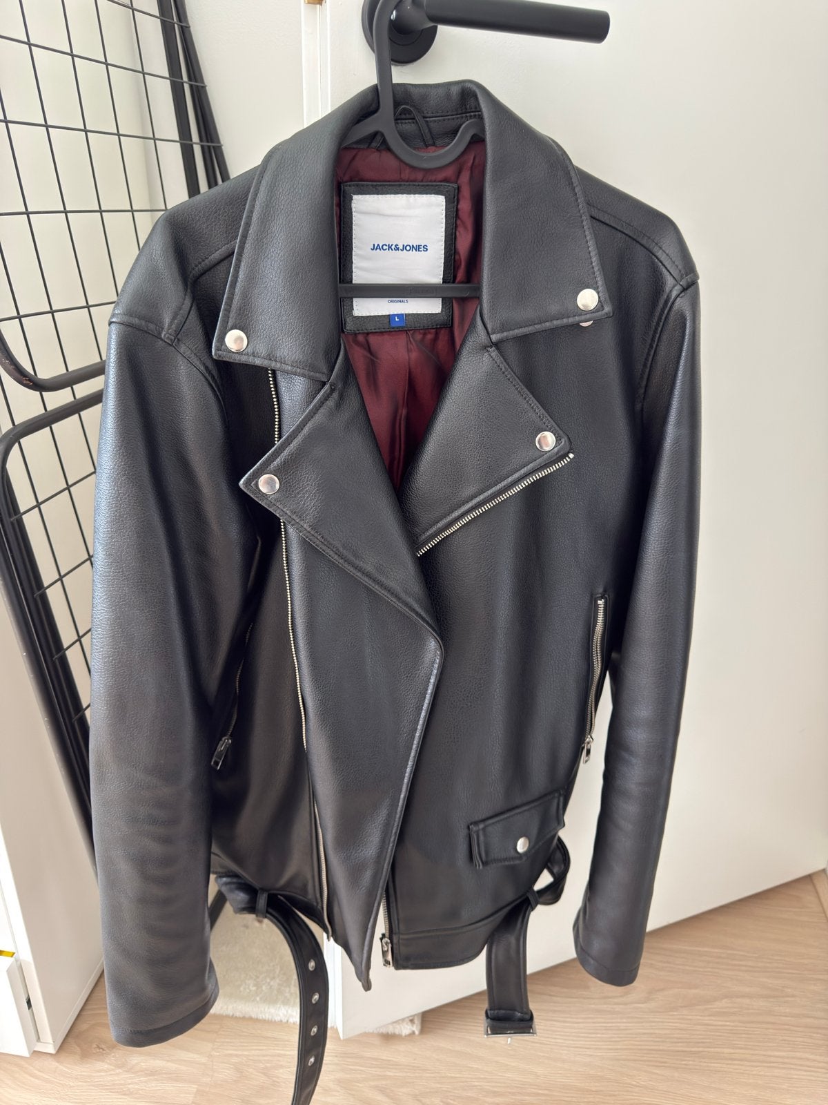 Jack & Jones Zwart Leren Bikerjack Maat L, Ophalen of Verzenden, Zo goed als nieuw, Maat 48/50 (M), Zwart