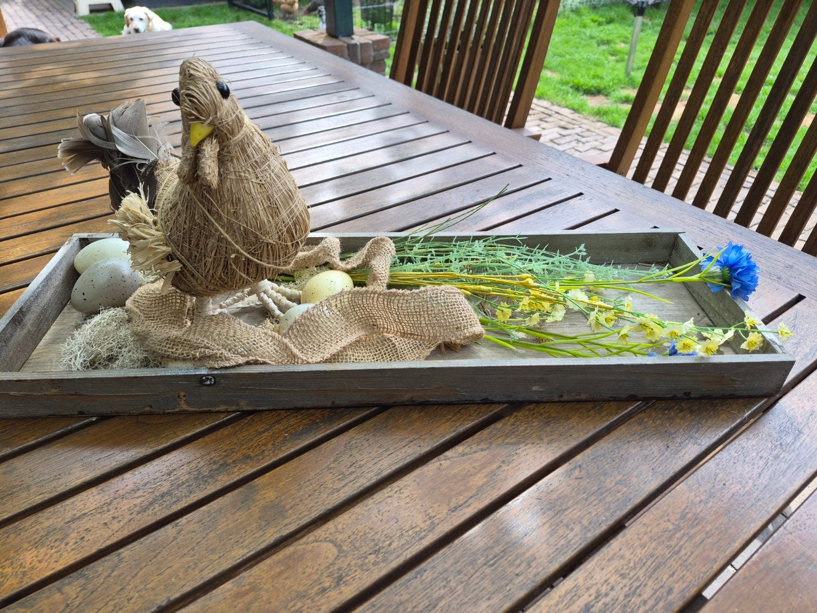 Decoratieve Paasplank met kip en bloemen, Ophalen, Hout, Meerkleurig, Landelijk