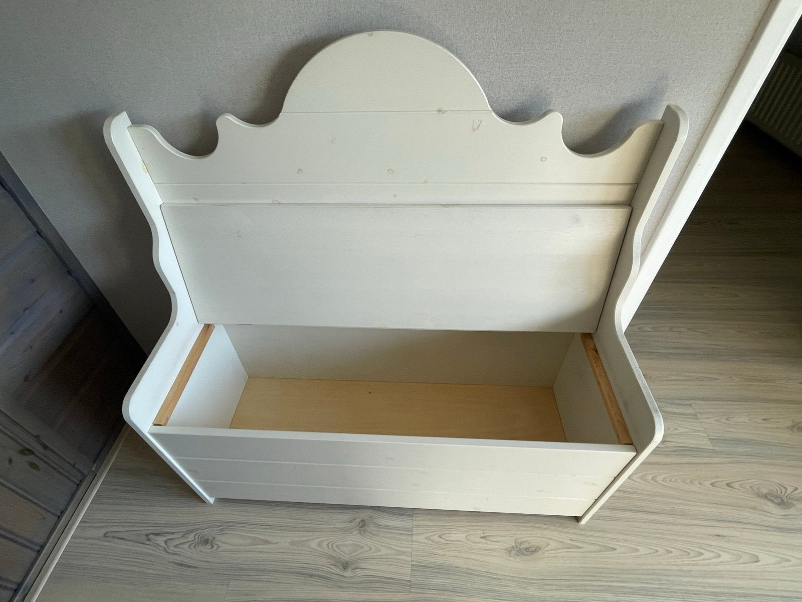 Houten klepbank met opbergruimte, Ophalen, Gebruikt, Wit, Hout