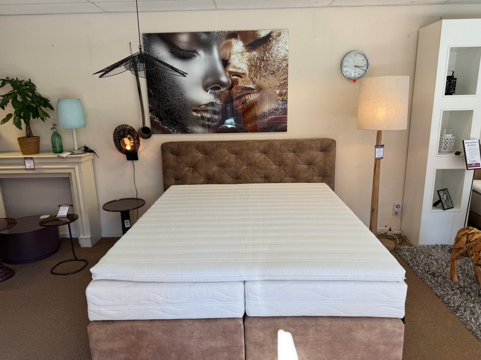 Boxspring 180x210 Taupe/Bruin €895,- Direct leverbaar, Ophalen, Meerkleurig, 210 cm, Mwonenenslapen