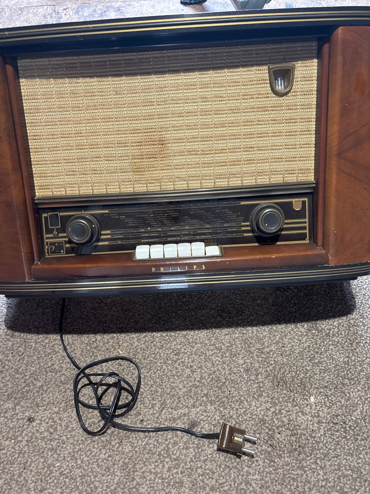 Vintage Philips buizenradio - Klassieke houten radio, Audio, Tv en Foto, Radio's, Ophalen, Gebruikt, Radio