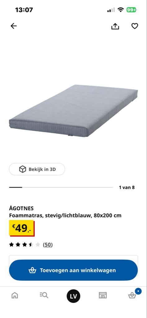 IKEA BUSUNGE meegroeibed lichtroze met matras, Ophalen, Gebruikt, 70 tot 85 cm, Matras