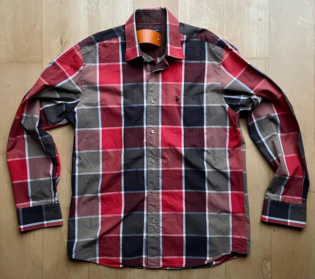 State of Art design overhemd blokken strepen patroon rood L, Ophalen of Verzenden, Zo goed als nieuw, Rood, Halswijdte 41/42 (L)