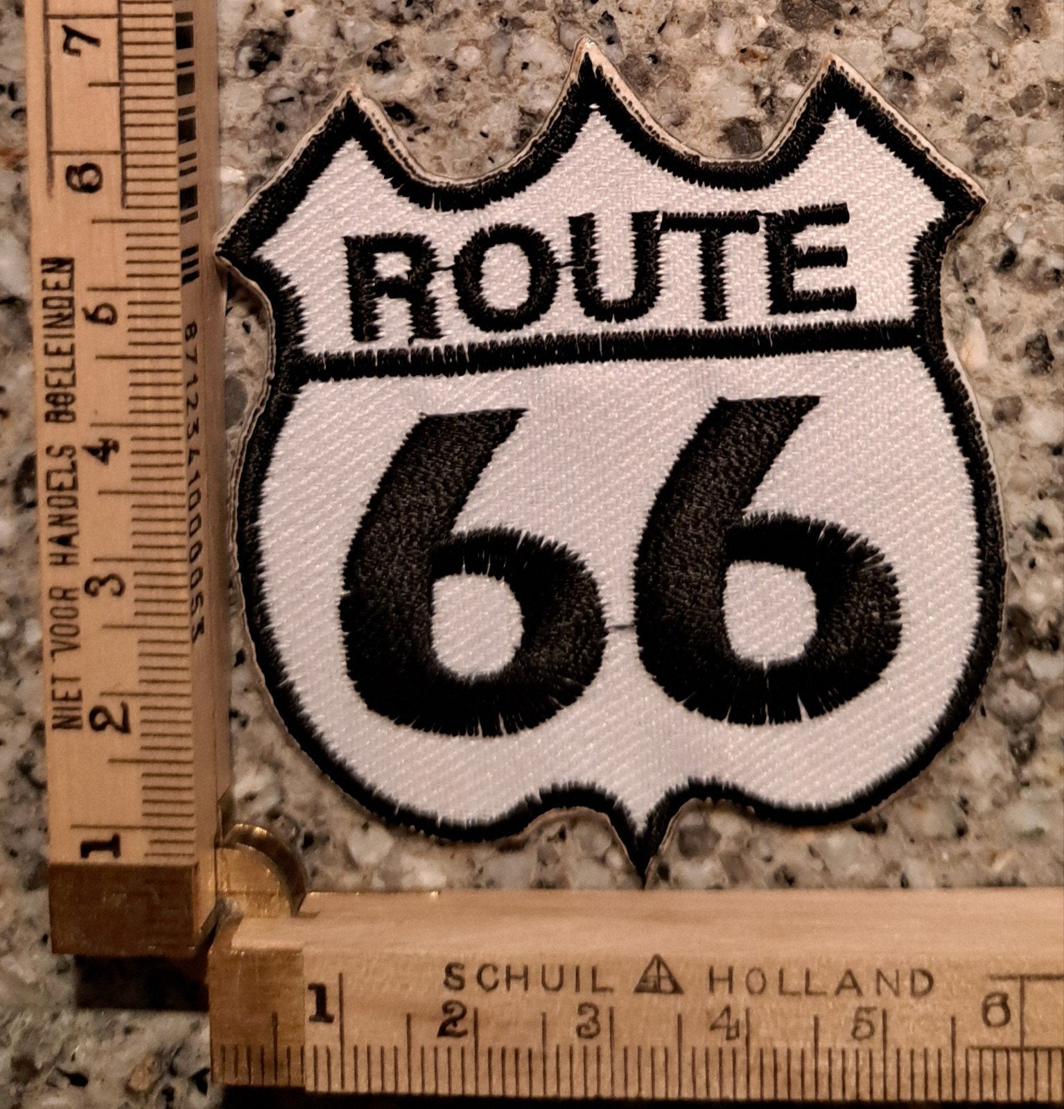 Vintage stoffen kleding patch Route 66 wit zwart, Ophalen of Verzenden, Nieuw, Applicatie