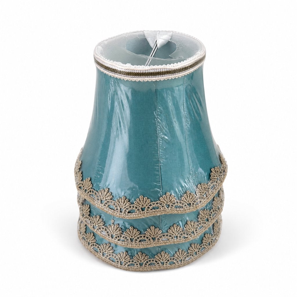 Vintage Turquoise Lampenkap met Goudkleurig Kant – Klassiek, Blauw, ., Rond, Nieuw