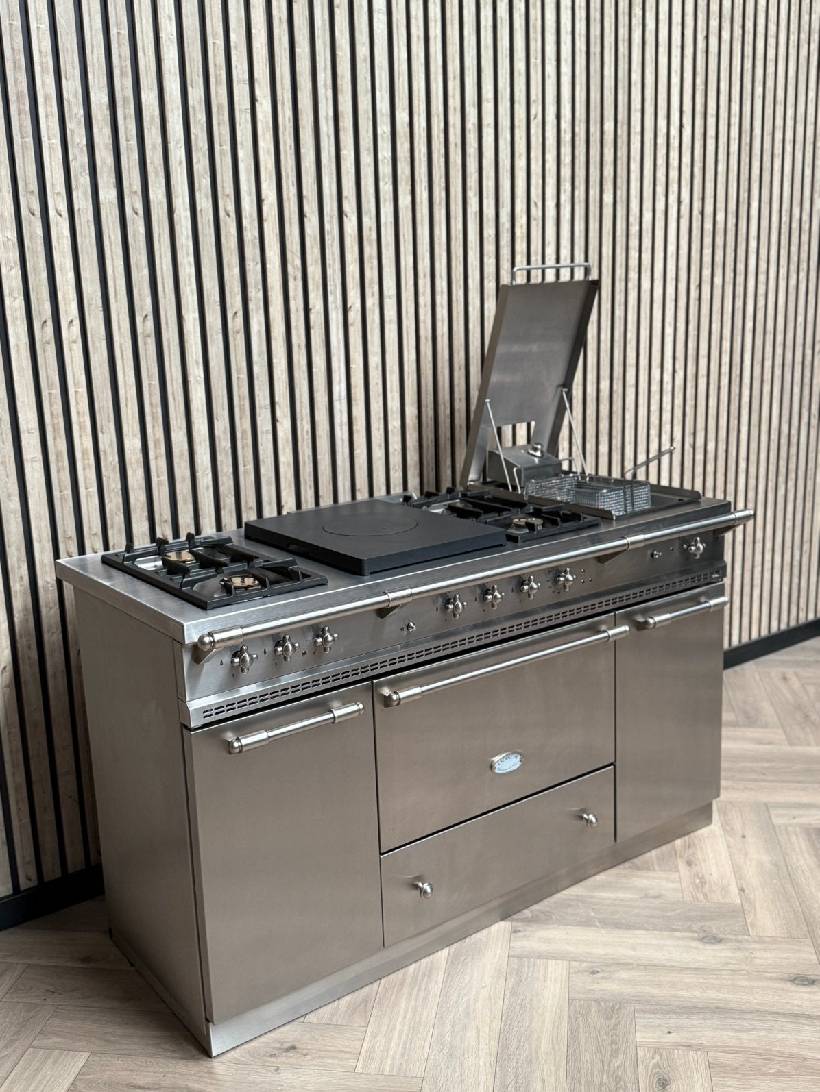 Lacanche Gas Inox 150cm + Hete Lucht + Warmhoudkast, Witgoed en Apparatuur, Fornuizen, Hete lucht, 60 cm of meer, Ophalen of Verzenden