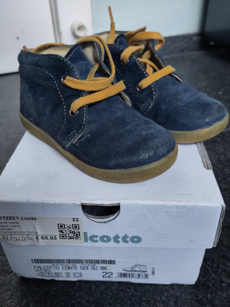 Blauwe suède schoentjes Falcotto, maat 22, Jongetje of Meisje, Falcotto, Ophalen of Verzenden, Gebruikt