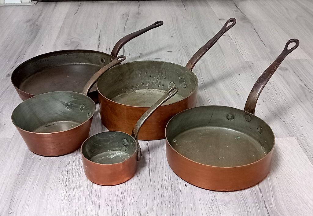 5 koperen steelpannen, Ophalen of Verzenden