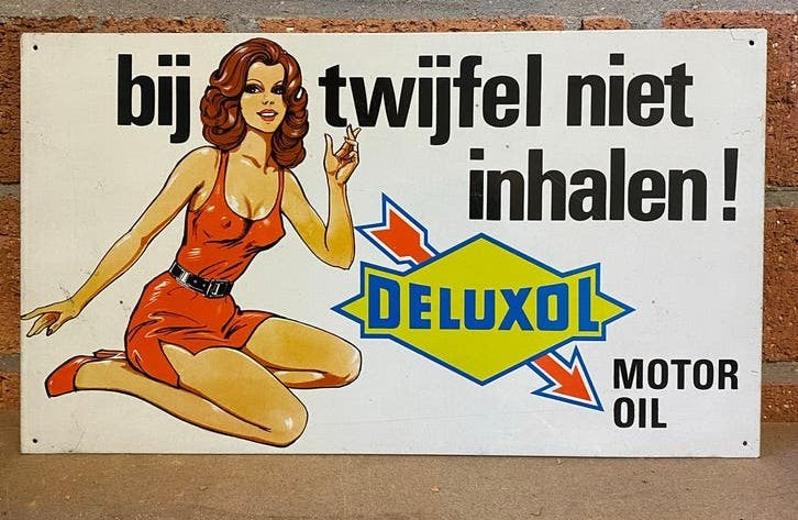Vintage Deluxol Motor Oil Recl. - Bij twijfel niet inhalen, Ophalen of Verzenden, Gebruikt, Reclamebord