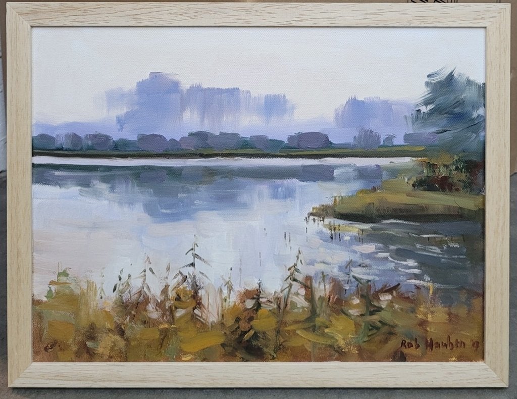 Robert HAUBEN, Morgenlicht op De Maten, Doek, Ophalen of Verzenden, Gedateerd, Landschap