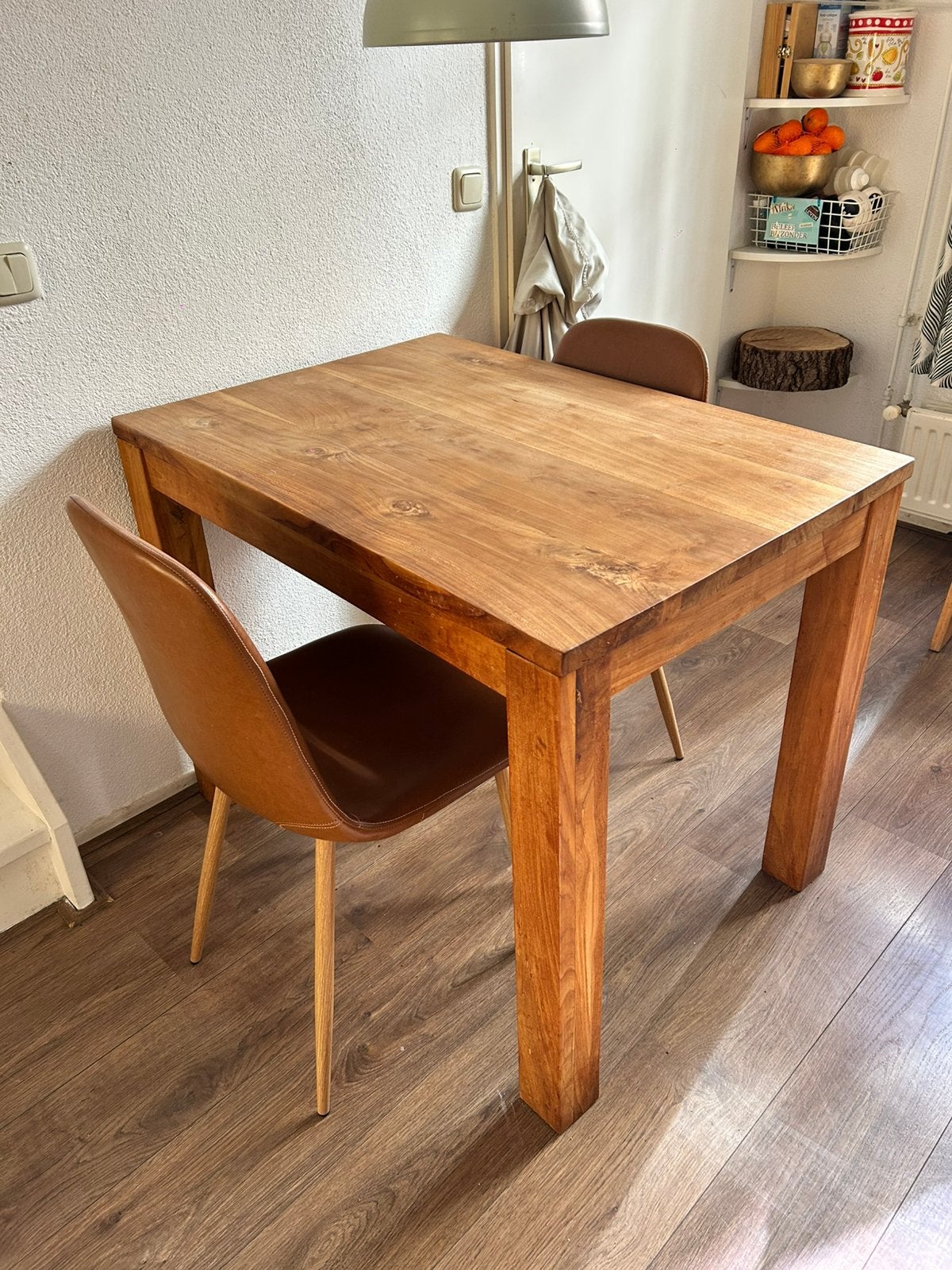 Massief teak houten tafel 70 x 100,5 cm, Ophalen, Gebruikt, 50 tot 100 cm, Teakhout