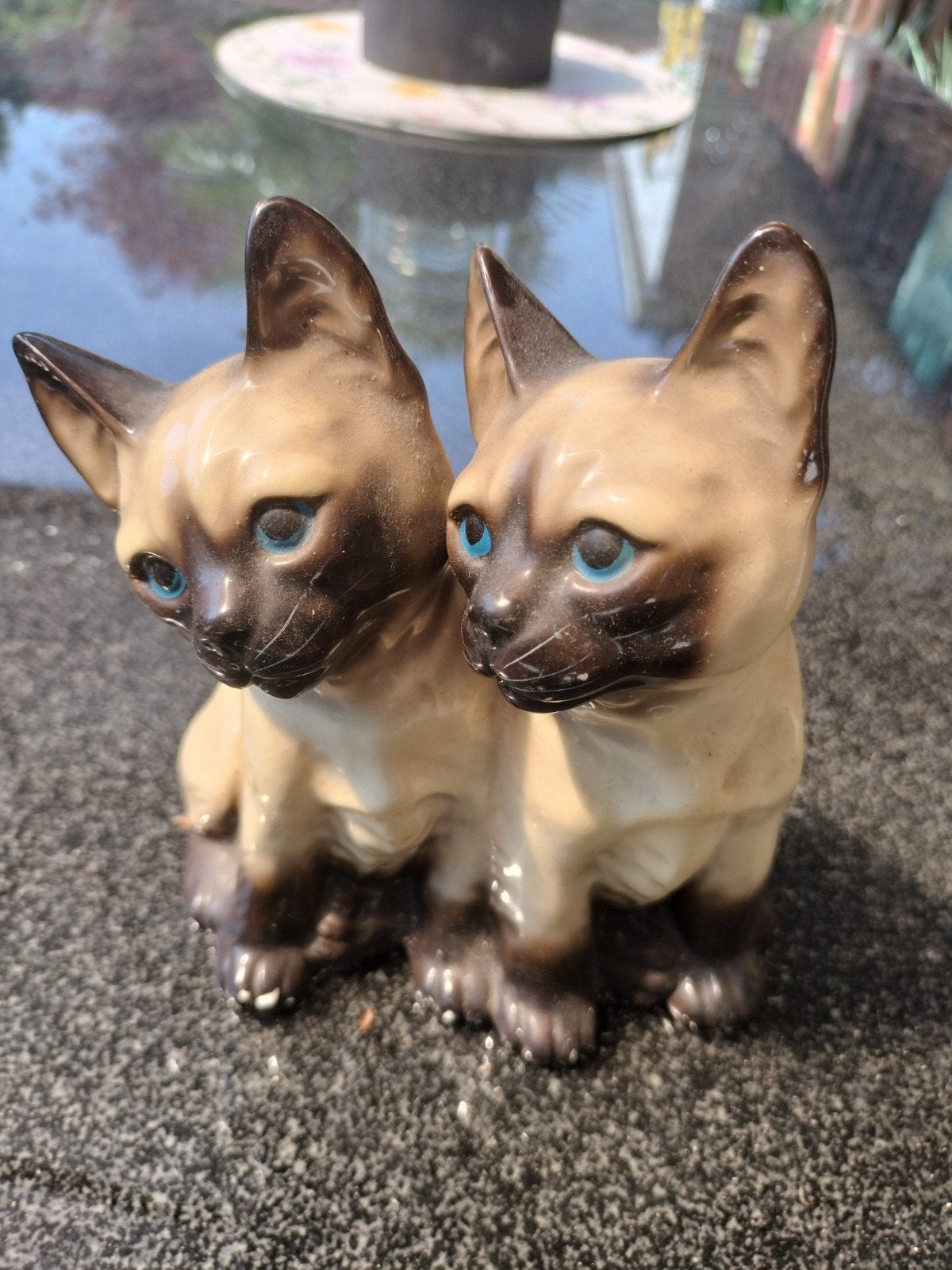 een vintage keramisch beeld twee Siamese katten, Ophalen of Verzenden