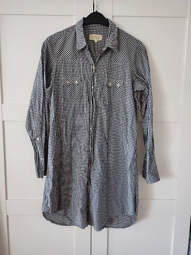 Nili Lotan New York designer blousejurk blauw/wit gingham, Blauw, Maat 42/44 (L), Ophalen of Verzenden, Gedragen
