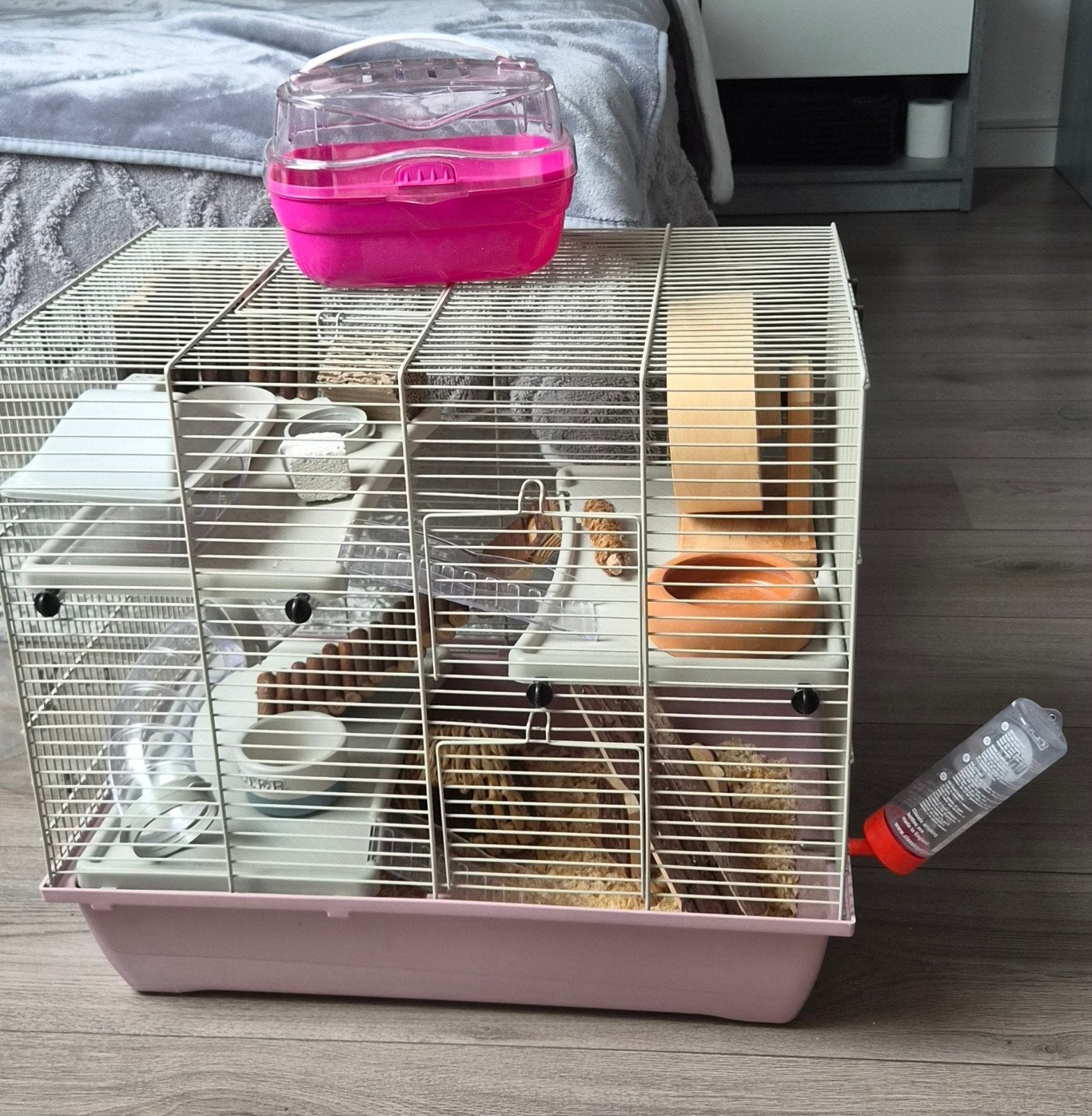 roze hamsterkooi met toebehoren, Dieren en Toebehoren, Minder dan 60 cm, Kooi, Minder dan 75 cm, Ophalen of Verzenden