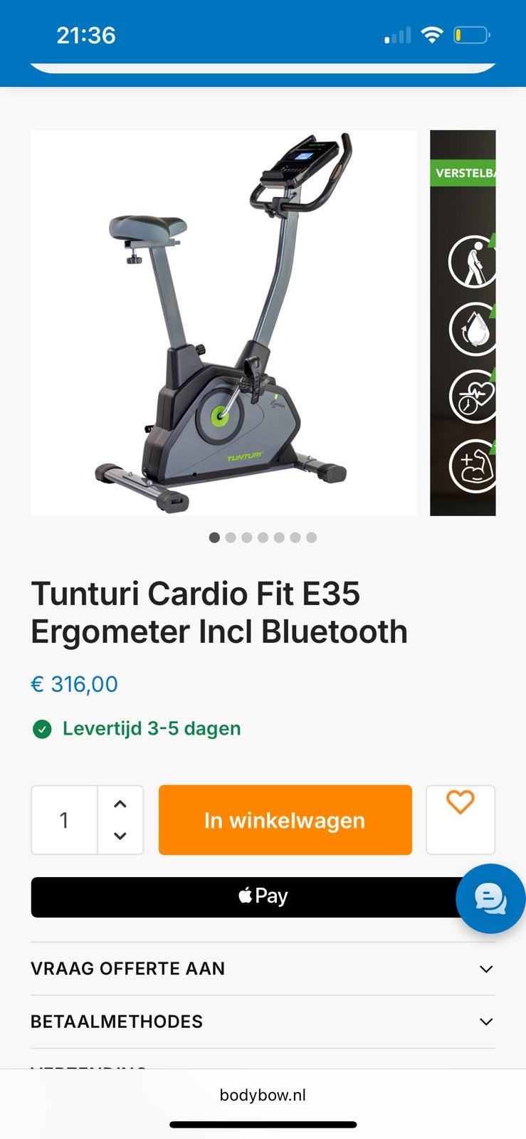 Tunturi Cardio Fit E 35, Sport en Fitness, Ophalen, Zo goed als nieuw, Hometrainer