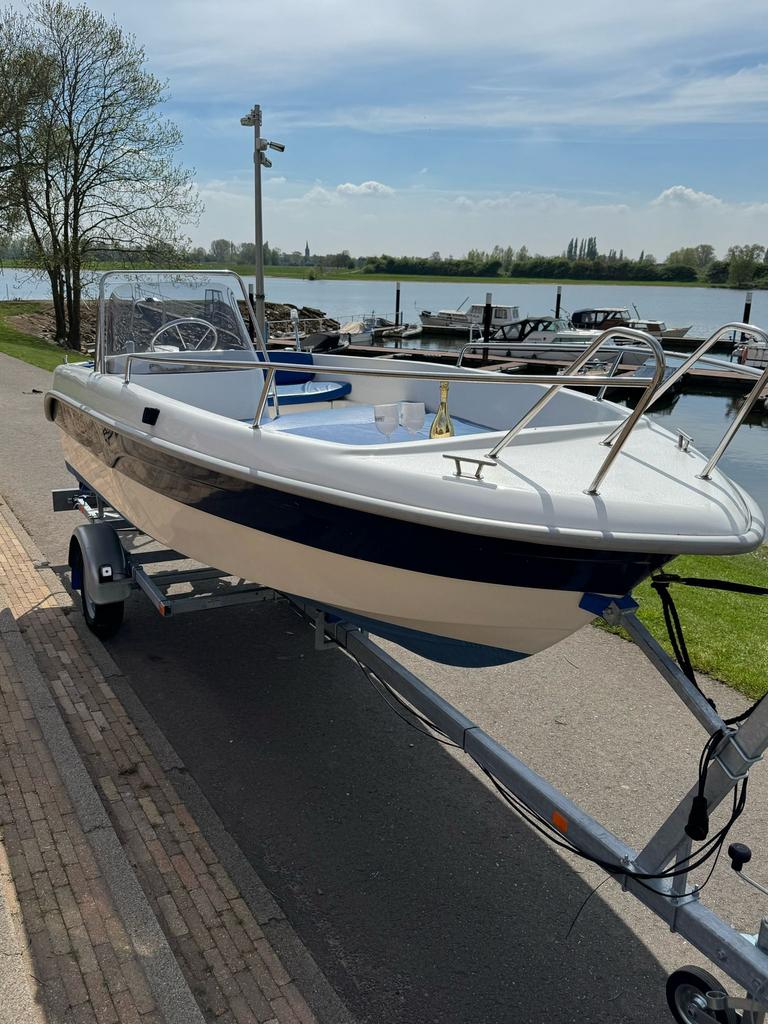 Topcraft 460 revolution honda 20pk en trailer € 6950,-, Watersport en Boten, Ophalen, Zo goed als nieuw, Topcraft, Elektrische start