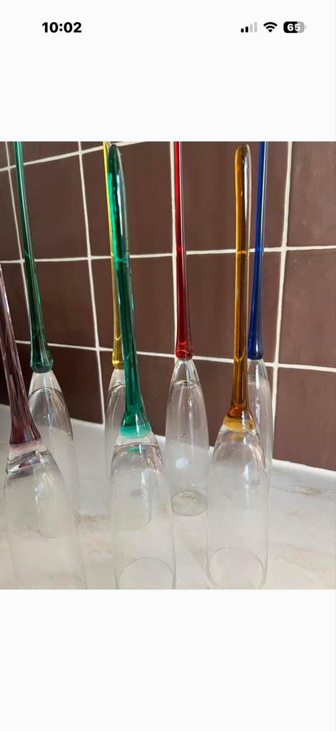 Boheemse kristallen champagneglazen - Kleurrijke set, Antiek en Kunst, Antiek | Glas en Kristal, Ophalen