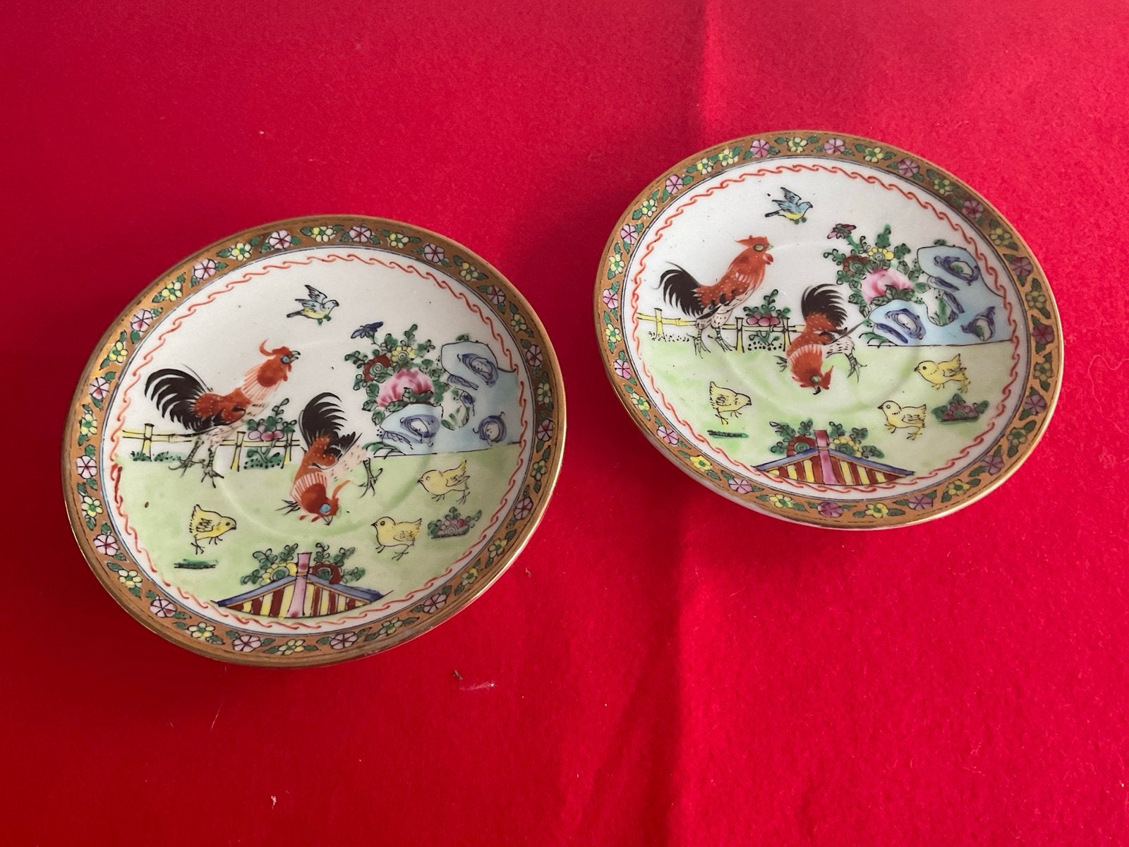 Set van 2 Chinese handgeschilderde hanen bordjes 11 cm, Ophalen of Verzenden