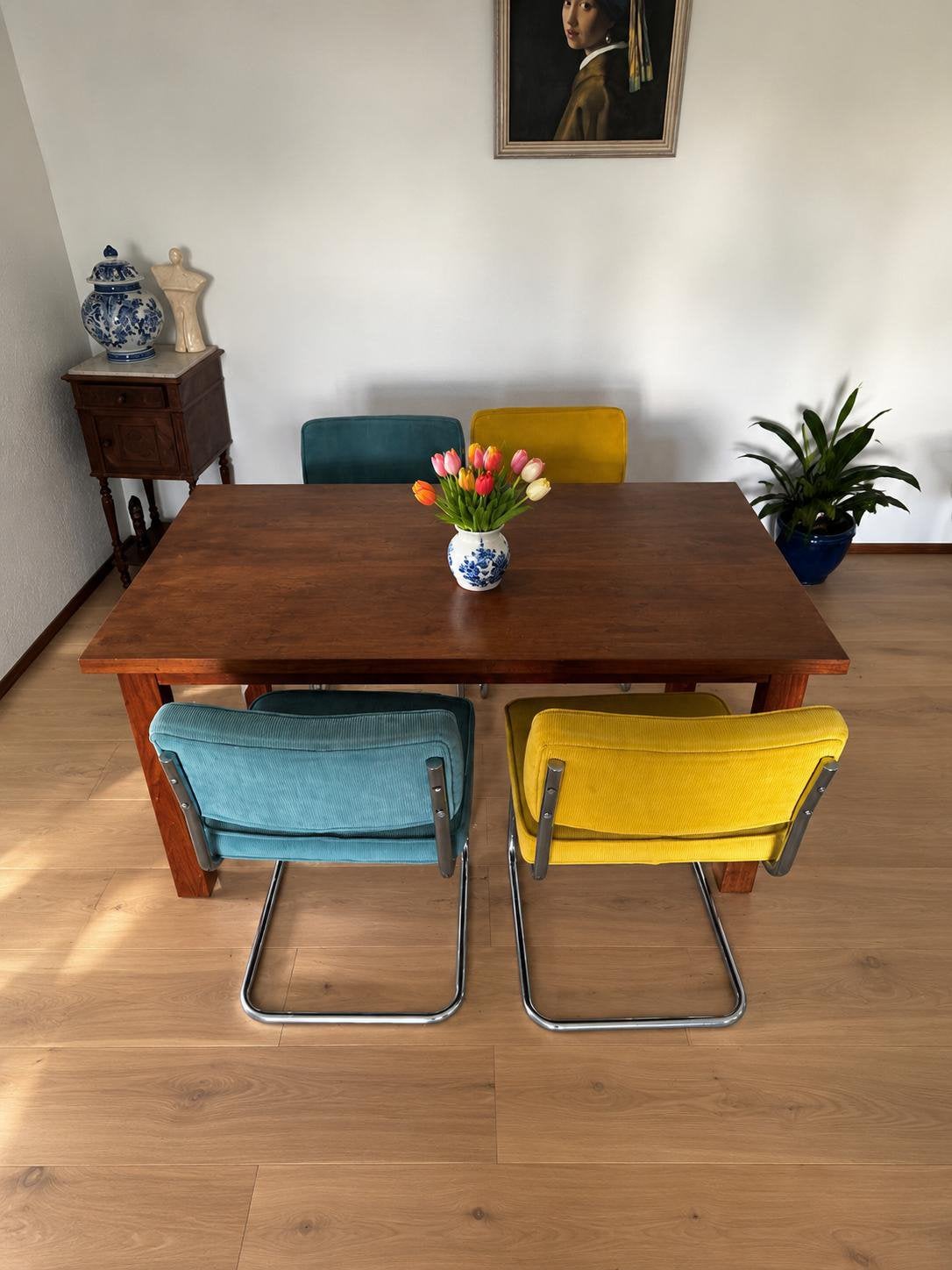 Stevige Eettafel + 4 Stoelen - In goede staat, Ophalen, 100 tot 150 cm, 50 tot 100 cm, Zo goed als nieuw