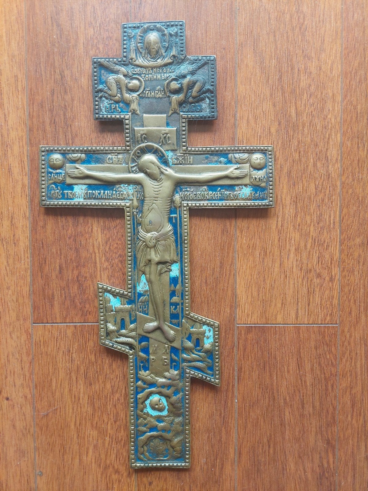 Groot Zegenkruis Russich Orthodox ca 1850, Antiek en Kunst, Antiek | Religie, Ophalen of Verzenden