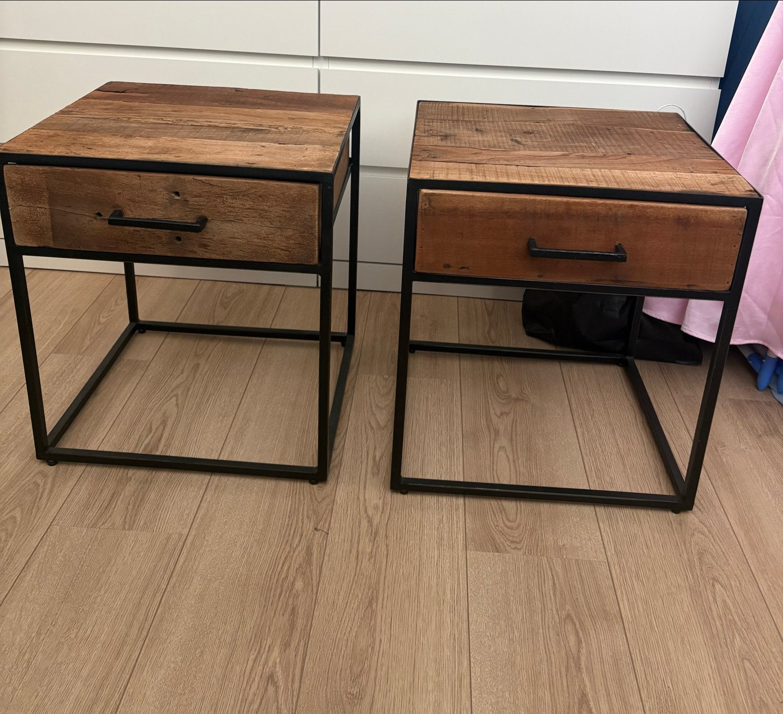 Set van 2 industriële nachtkastjes met lades, Ophalen, Gebruikt, Minder dan 45 cm, Minder dan 55 cm