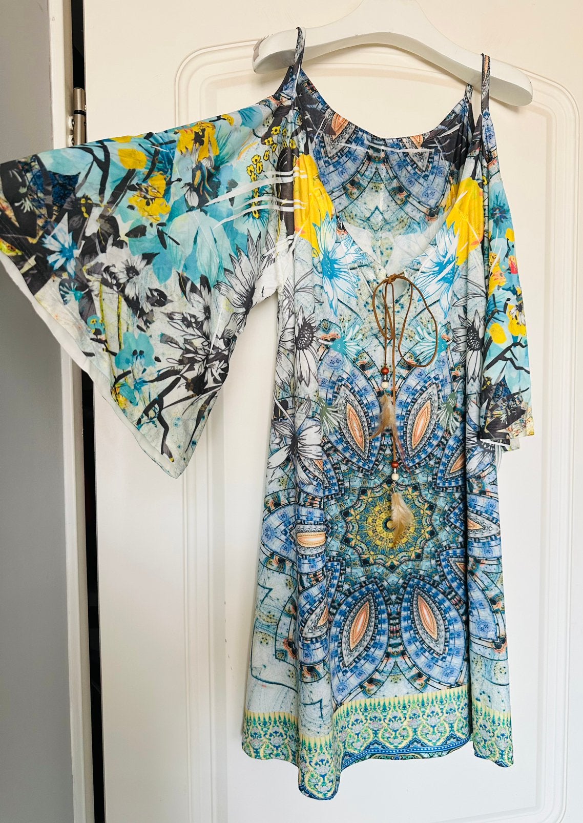 Off shoulder zomer jurkje , maat 42/44, Kleding | Dames, Jurken, Meerkleurig, Maat 42/44 (L), Ophalen of Verzenden, Zo goed als nieuw