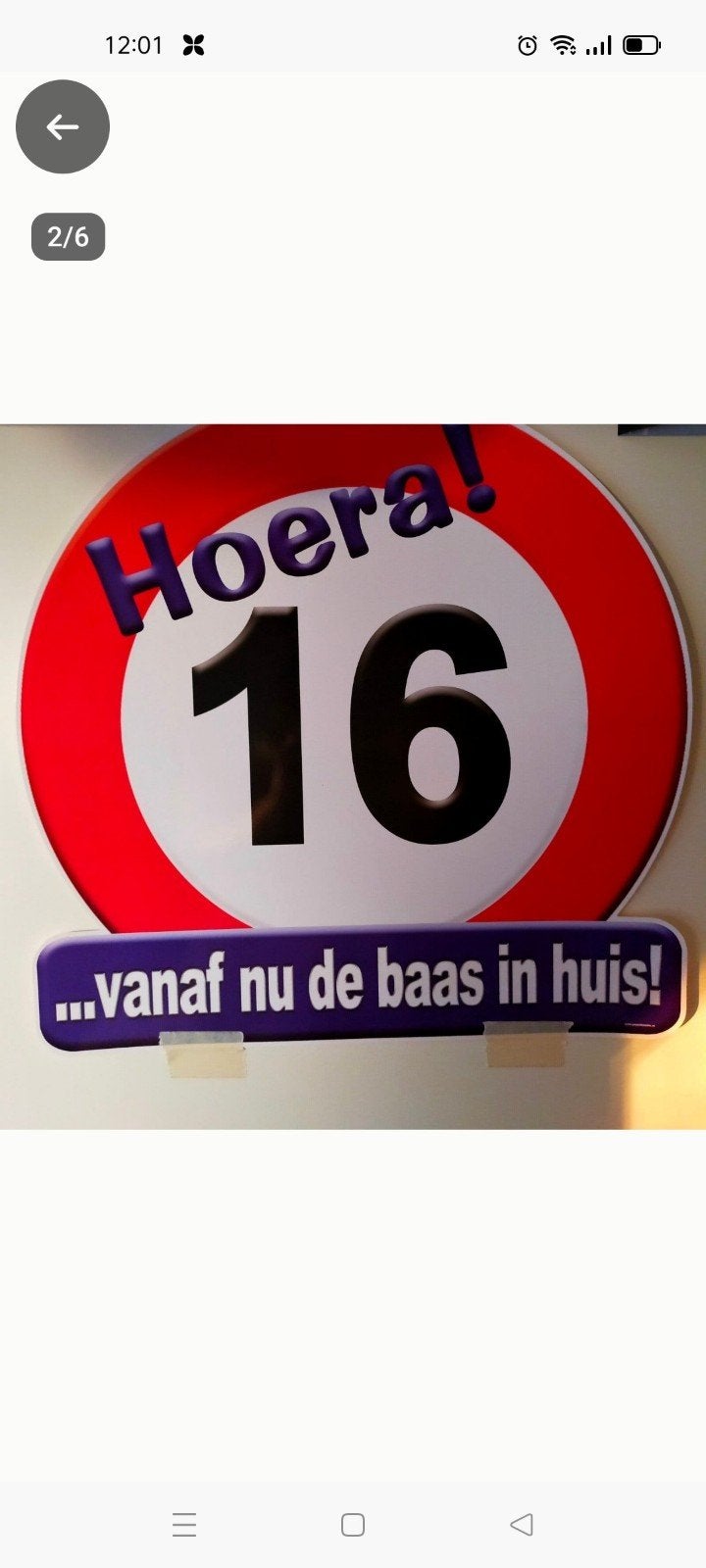 Hoera 16 jaar! Vanaf nu de baas in huis! Feestbord, Ophalen, Zo goed als nieuw, Versiering, Verjaardag