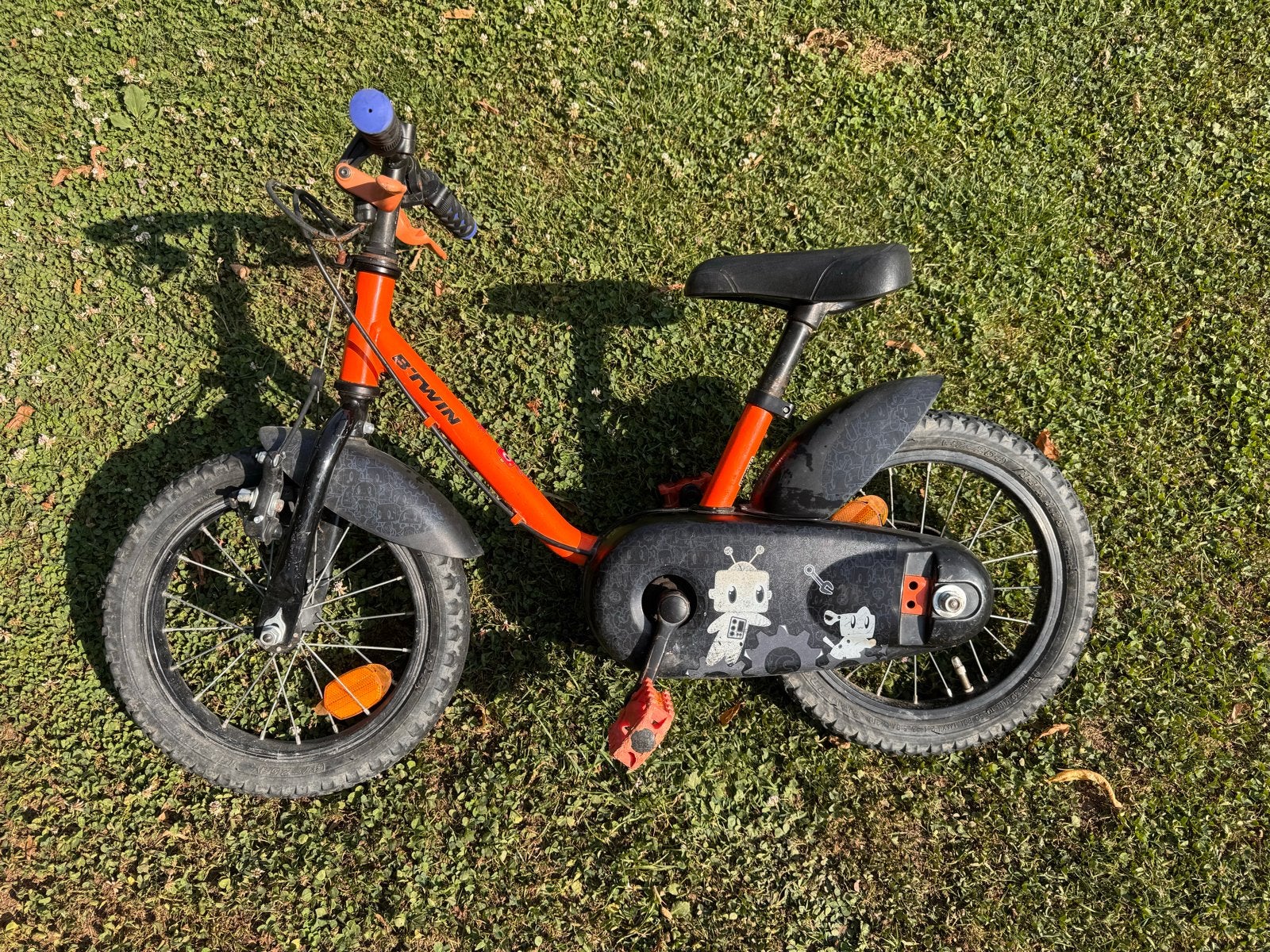 Kinderfiets B'Twin 14 inch - Oranje, Ophalen, Gebruikt, Velgrem, Minder dan 16 inch