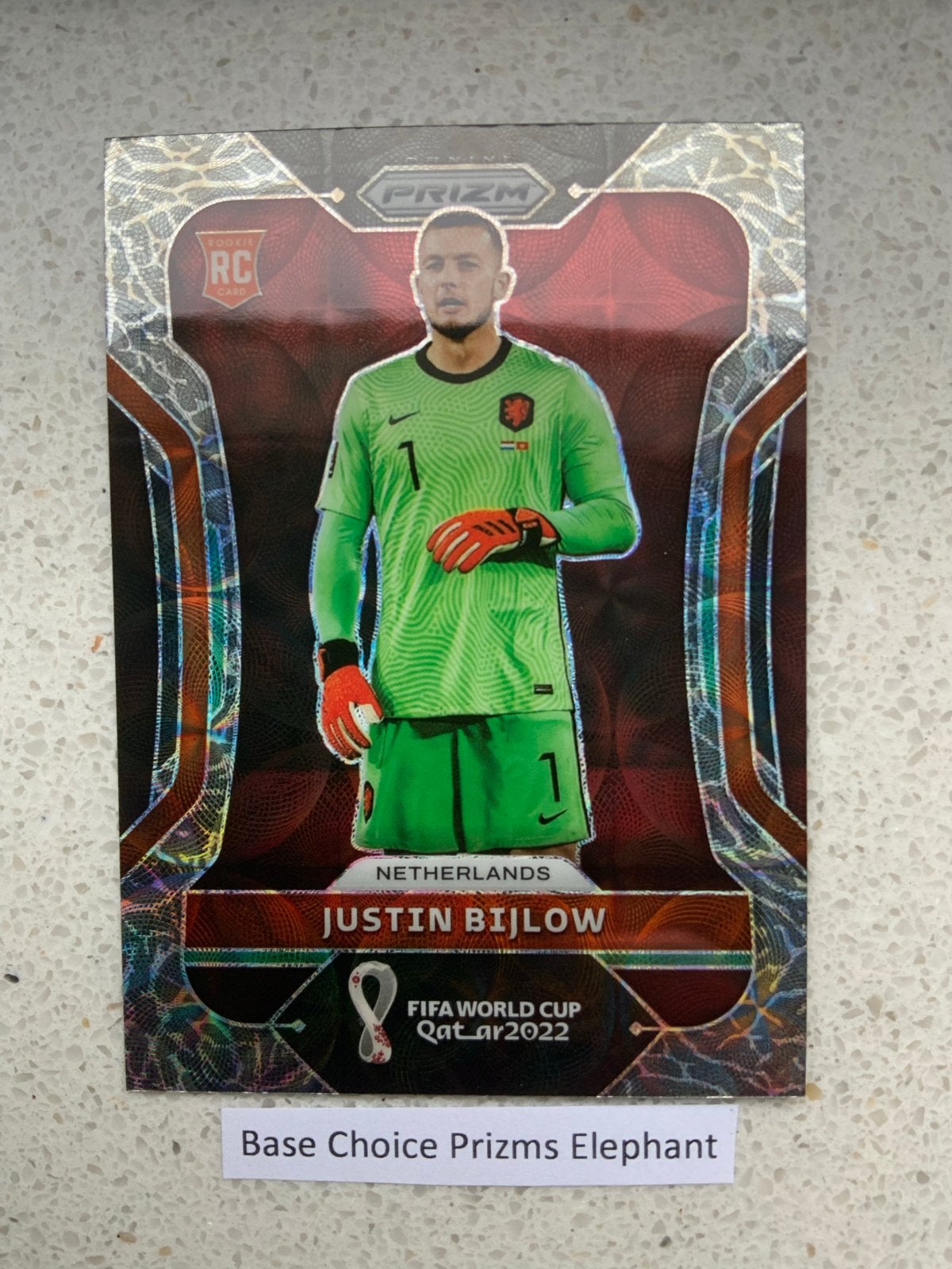 Justin Bijlow 2022 Panini Prizm WC Qatar Choice Elephant Pri, Verzamelen, Sportartikelen en Voetbal, Verzenden, Nieuw, Overige sporten