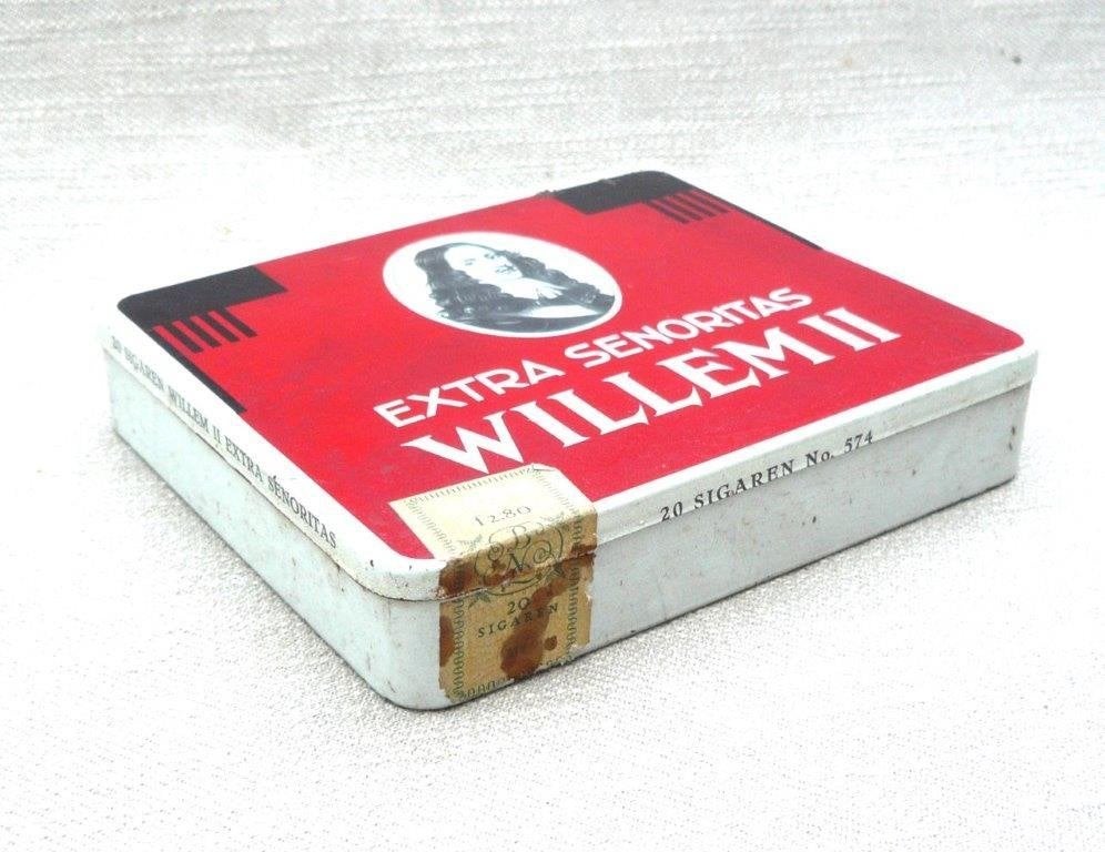 blik - leeg! Willem II Extra 20 sigaren senoritas nr 574., Verzamelen, Rookartikelen, Aanstekers en Luciferdoosjes, Ophalen of Verzenden