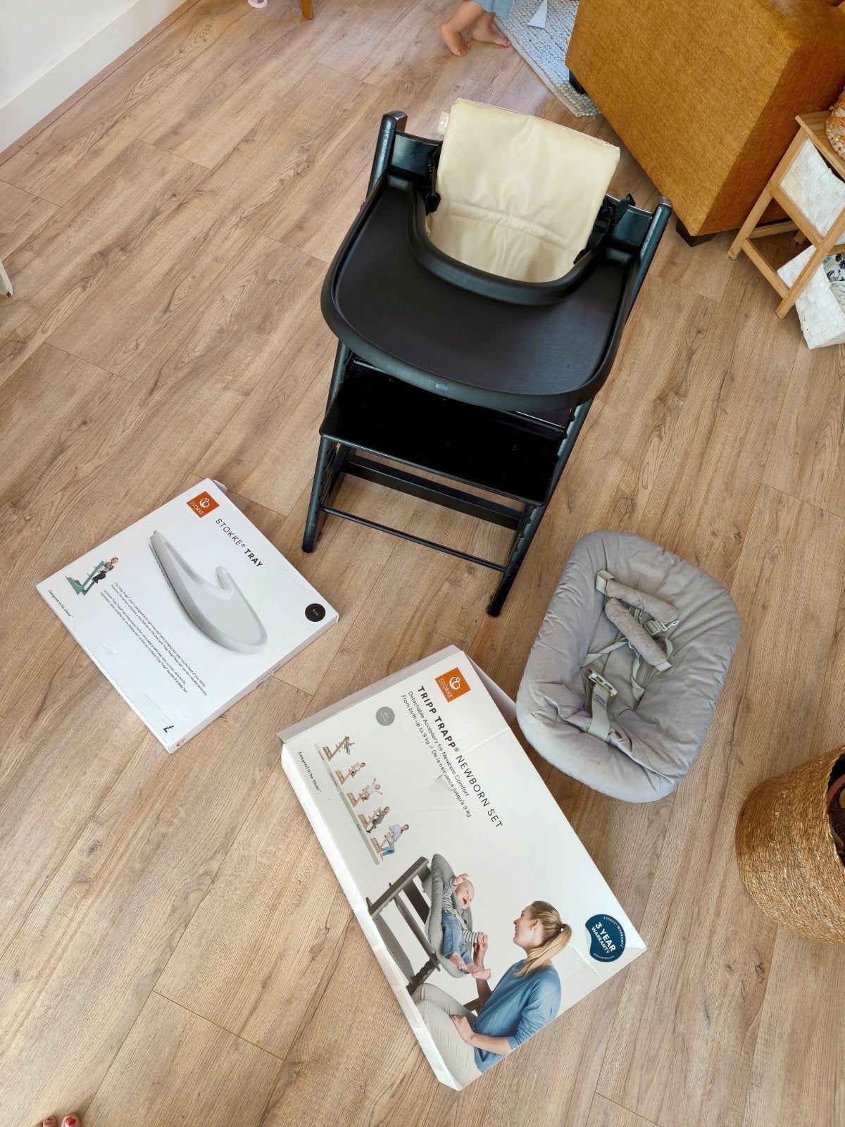 Stokke Trip Trap zwart + newborn set + tray, Kinderen en Baby's, Kinderstoelen, Ophalen, Gebruikt, Meegroeistoel, Afneembaar eetblad