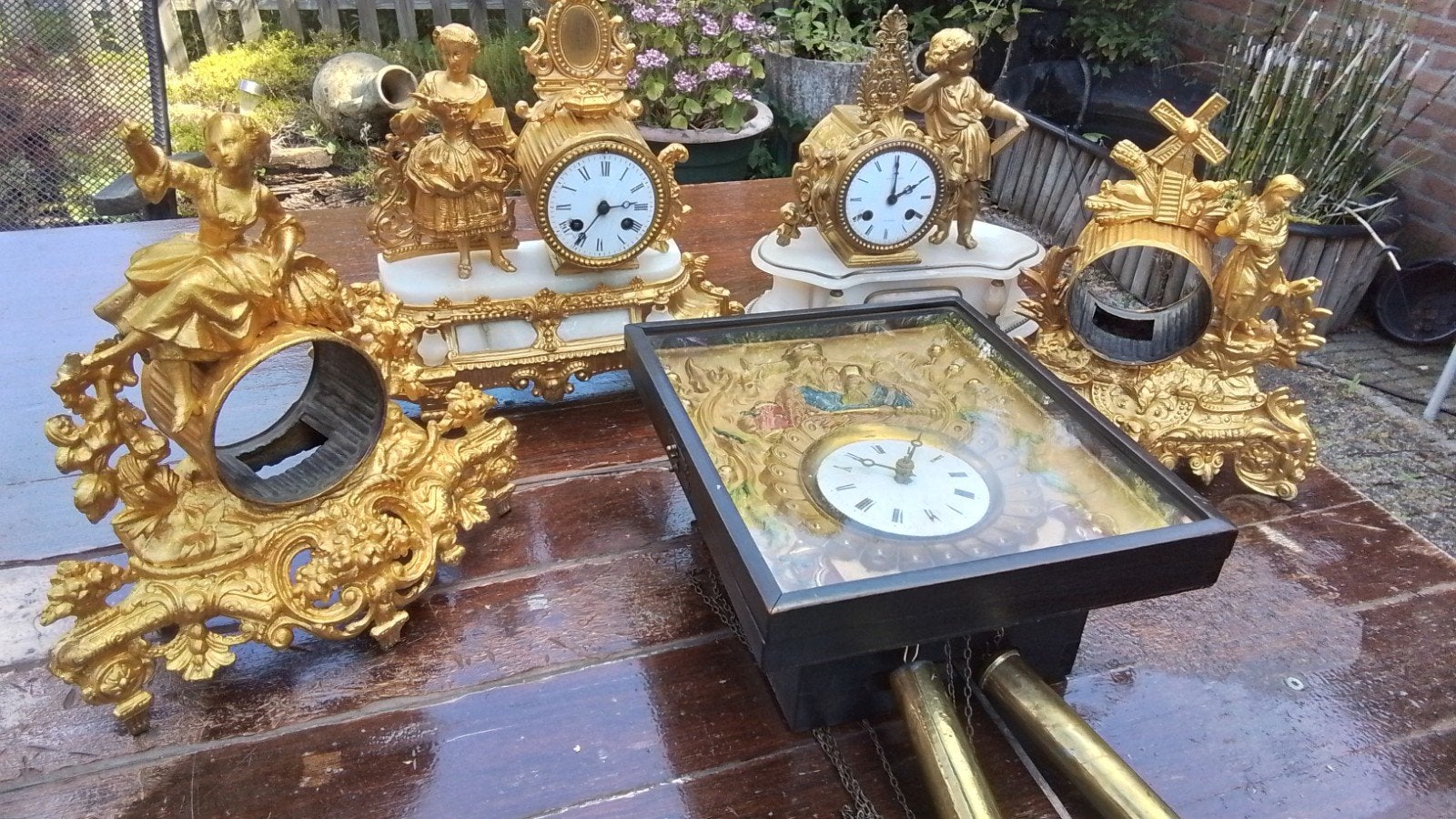 5 antieke klokken: 4 Franse pendules en 1 schilderij klok, Ophalen