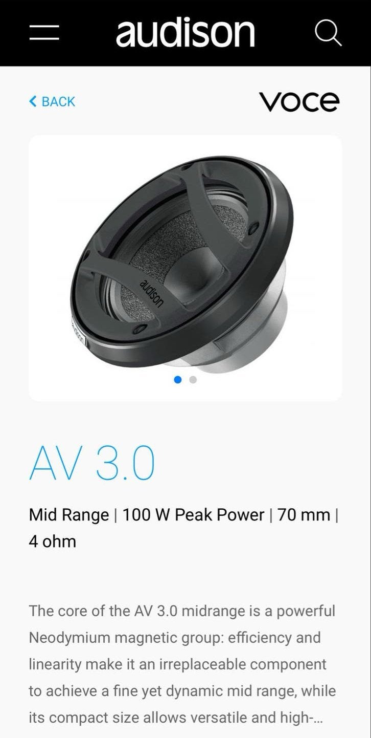 Audison AV 3.0 Midrange Speakers, Auto diversen, Ophalen of Verzenden, Gebruikt