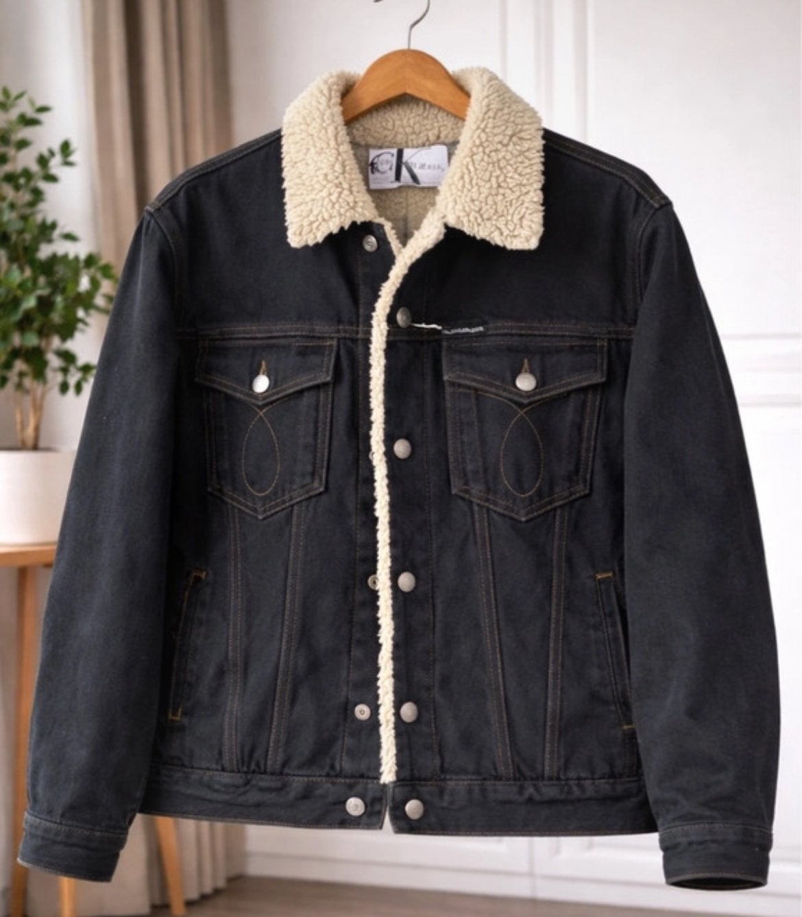 Calvin Klein Jeans Sherpa Trucker Jacket, Ophalen of Verzenden, Zo goed als nieuw, Zwart