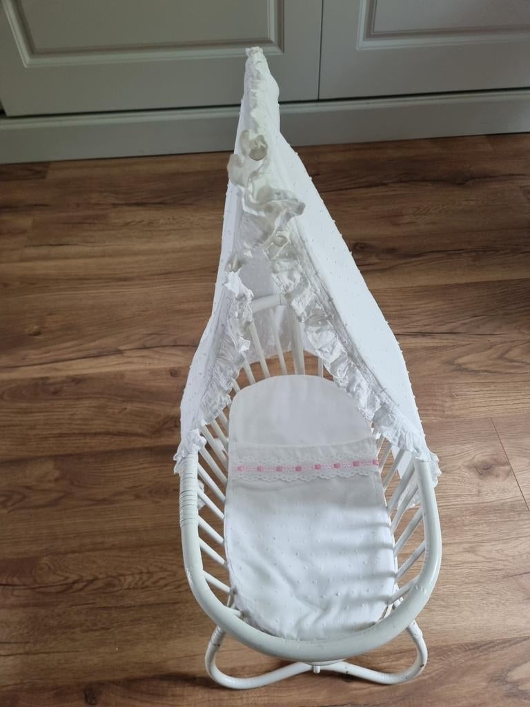 Vintage Rotan Poppenwieg Jaren '50 - Wit, Nieuwe Bekleding, Ophalen, Gebruikt, Babypop