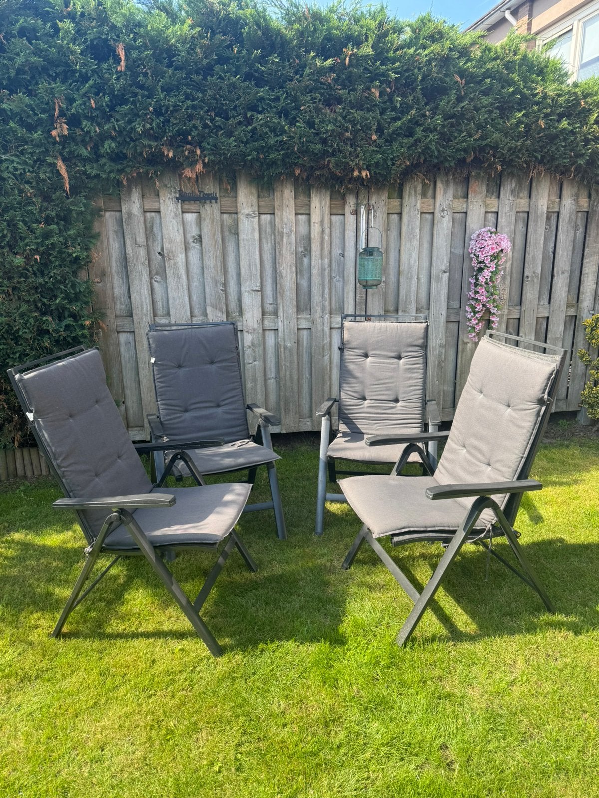 4 verstelbare tuinstoelen met kussens te koop, Tuin en Terras, Ophalen, Aluminium