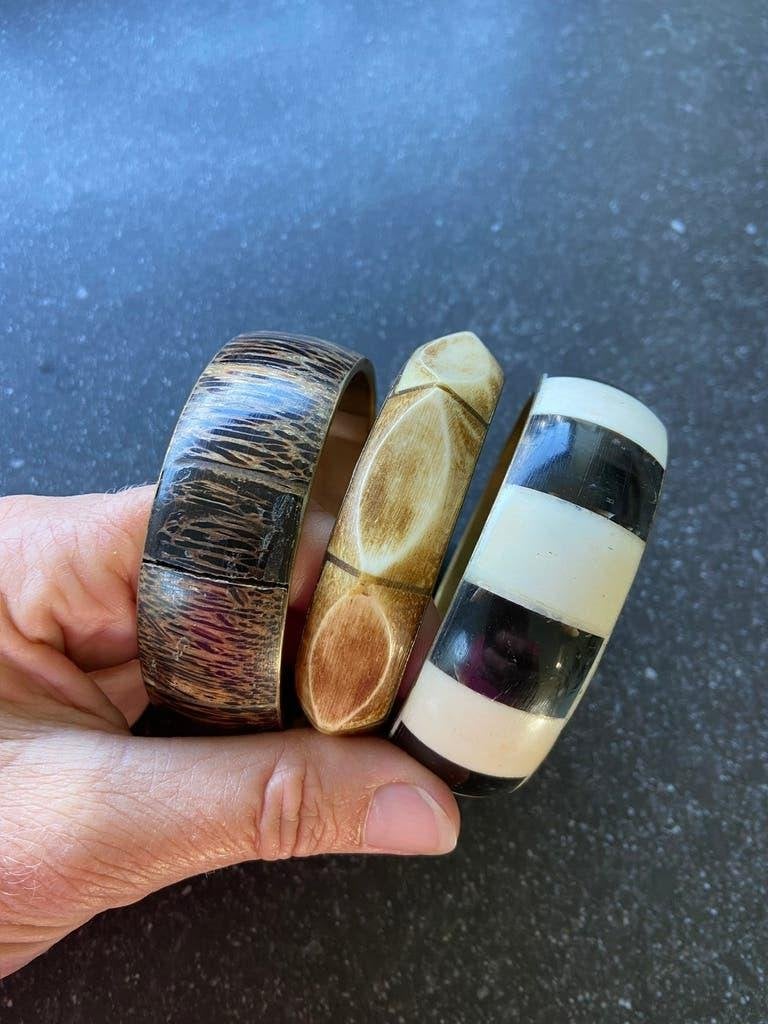 Vintage jaren 80 armbanden messing met been hout Boho Ibiza, Ophalen of Verzenden, Zo goed als nieuw, Overige kleuren, Overige materialen