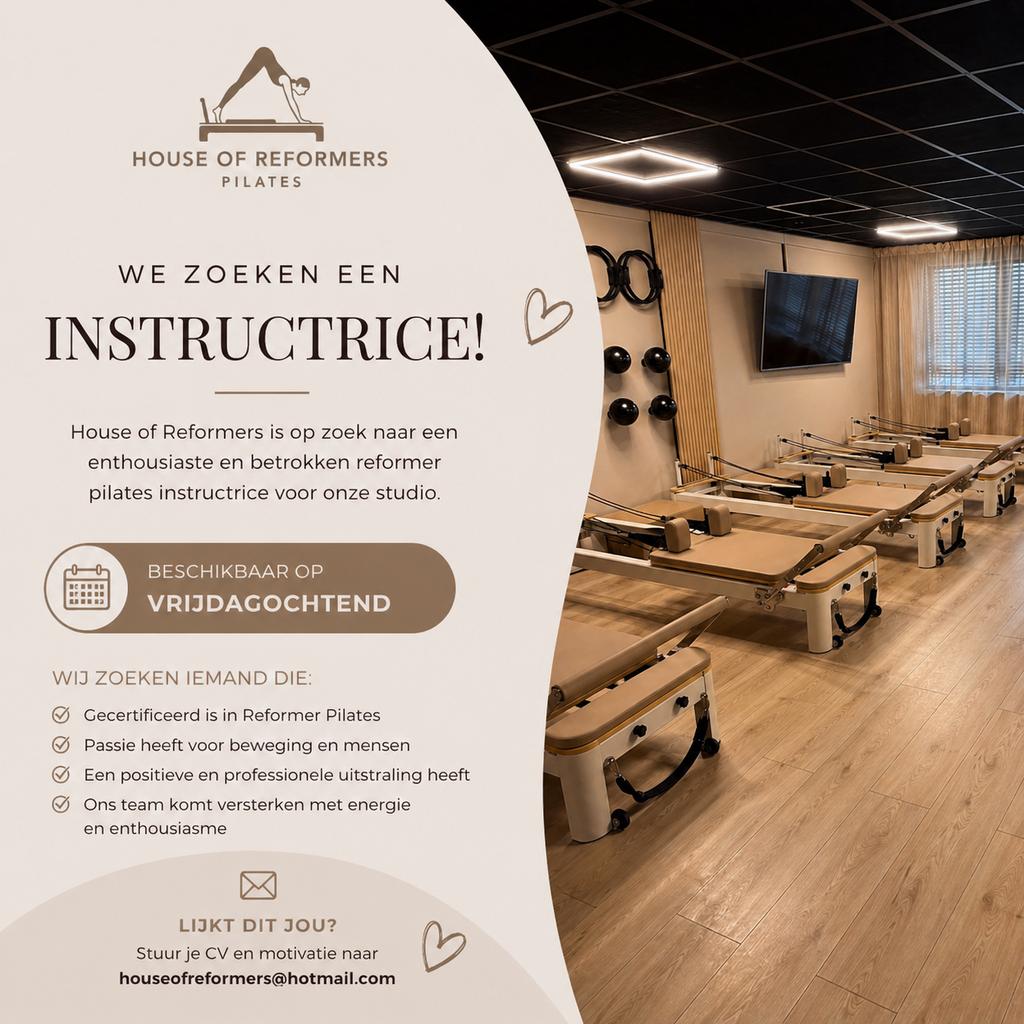 Reformer pilates instructrice/instructeur gezocht, Tot en met 24 uur, Overige branches, Freelance of Uitzendbasis