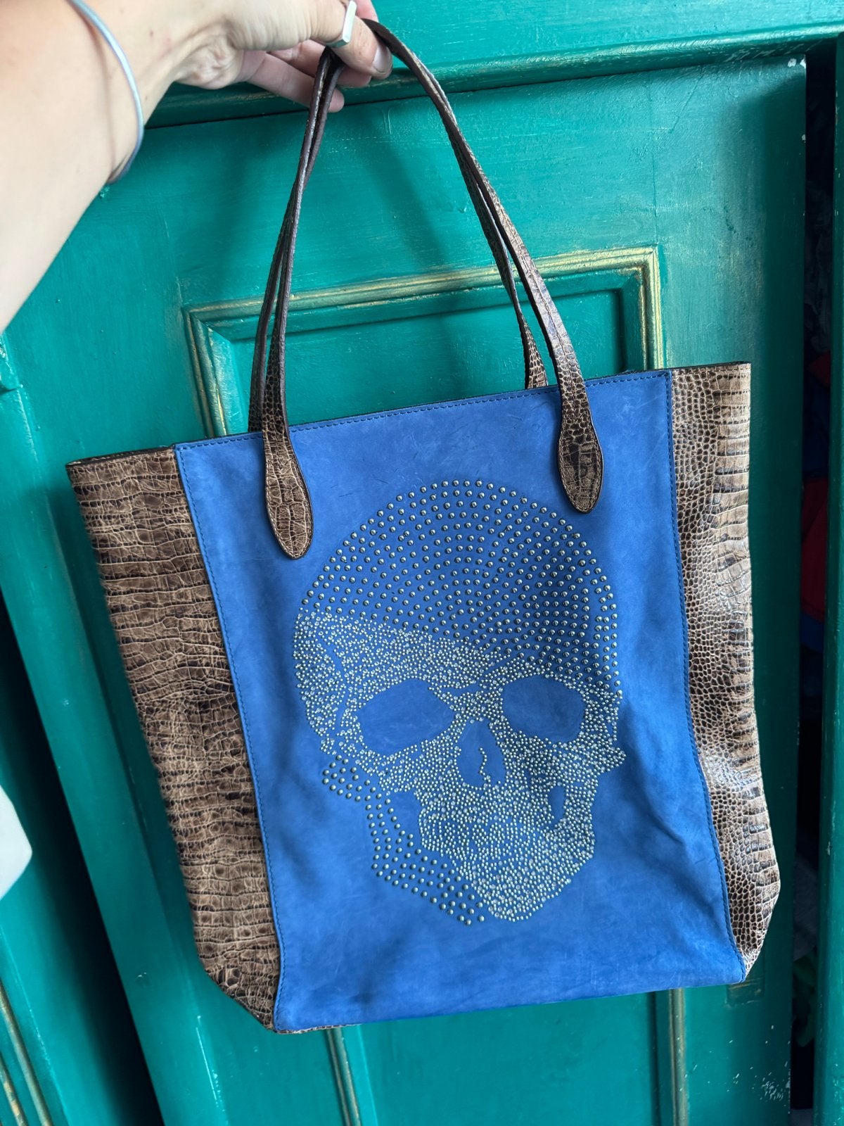 Philipp Plein Leren Shopper Tas met Studded Skull Design, Ophalen of Verzenden, Gebruikt, Blauw, Shopper