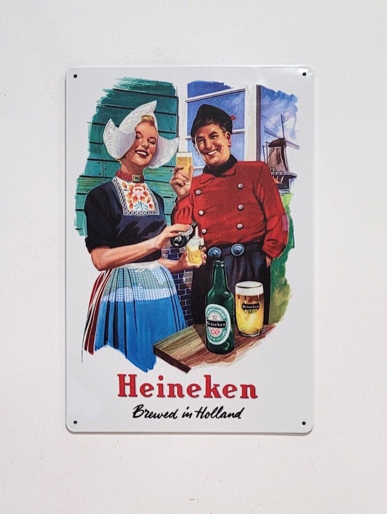 Heineken bier klederdracht reclamebord van metaal wandbord, Verzamelen, Ophalen of Verzenden, Nieuw, Reclamebord, Plaat of Schild