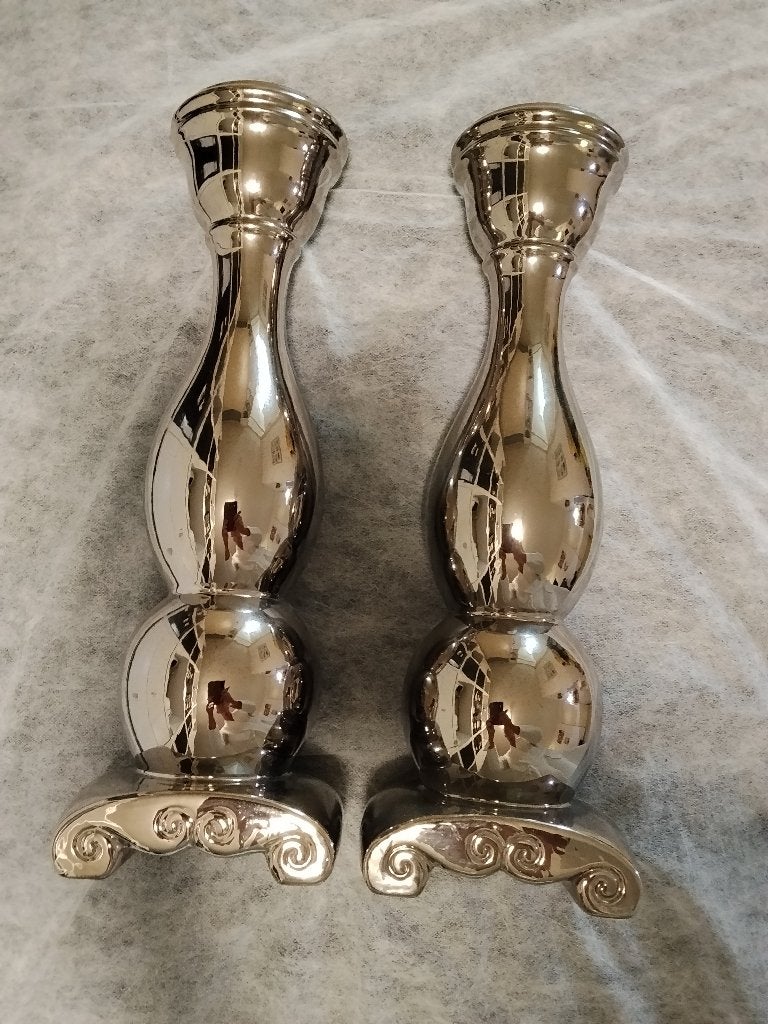 kandelaar groot 2x chrome / zilverkleur, Ophalen, Gebruikt, 43 cm, Zilver