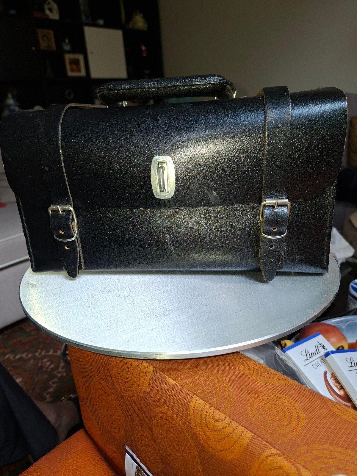 Vintage gereedschapskoffer - Zwart leer, Doe-het-zelf en Verbouw, Gereedschapskisten, Ophalen of Verzenden